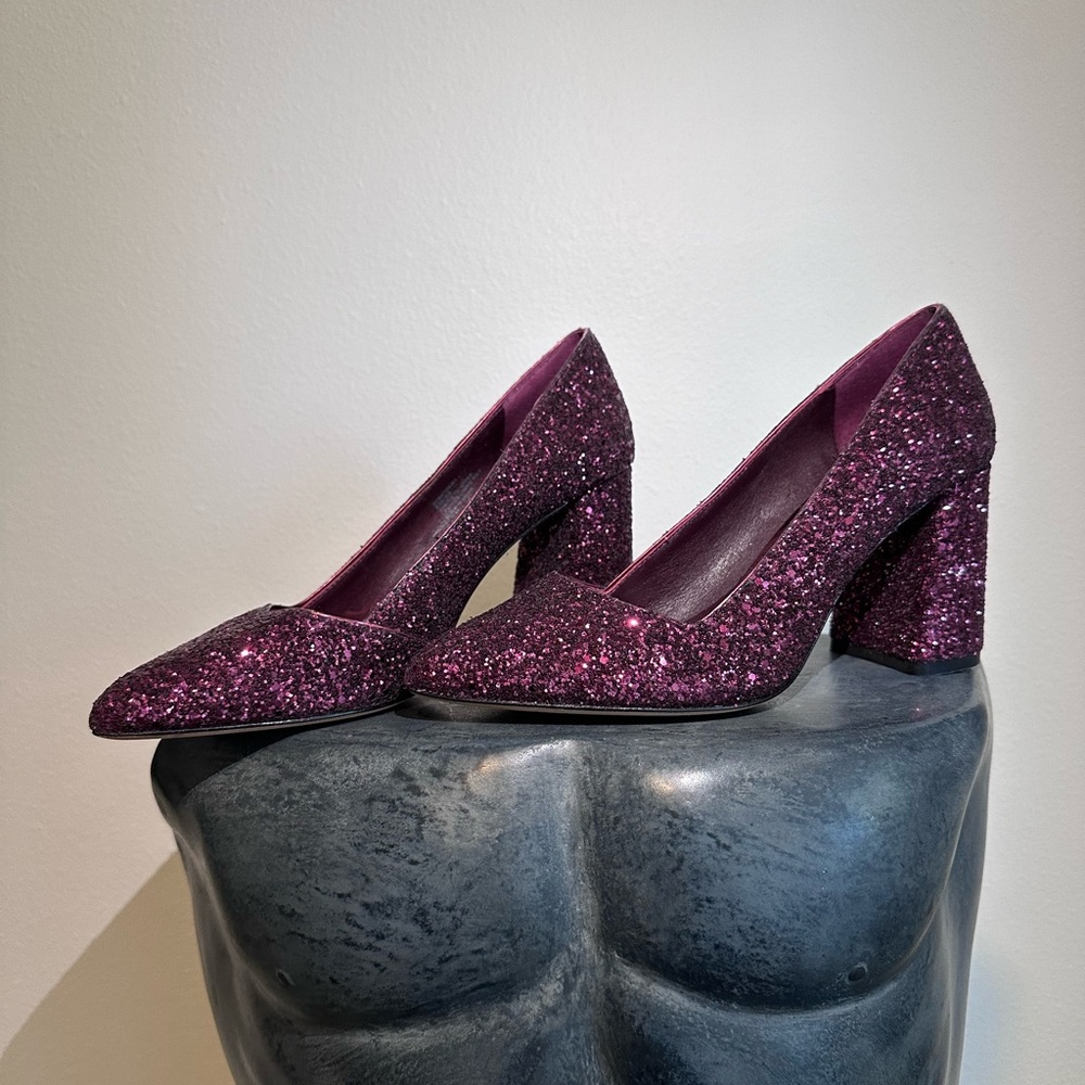 Alice and Olivie pink glitter block heels size 8